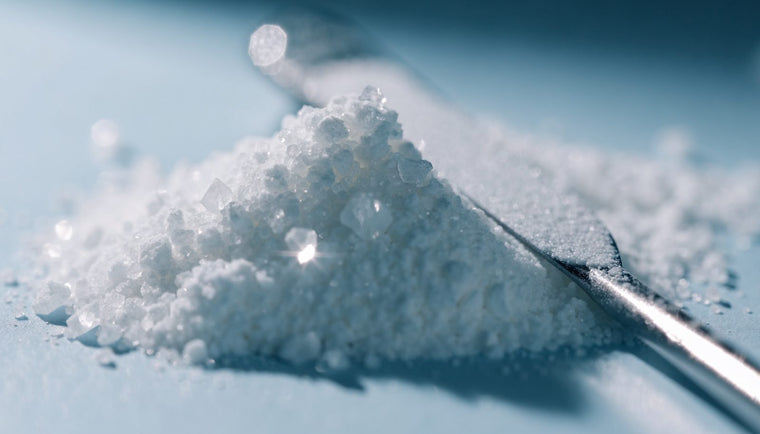 Creatine monohydrate powder, the raw material used in the trials reviewed in this article.